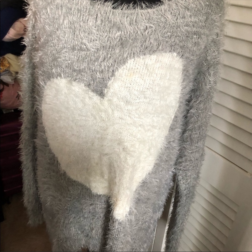 Soft fuzzy heart sweater
